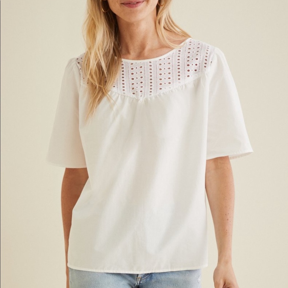 White Eyelet Neck Amour Vert Blouse